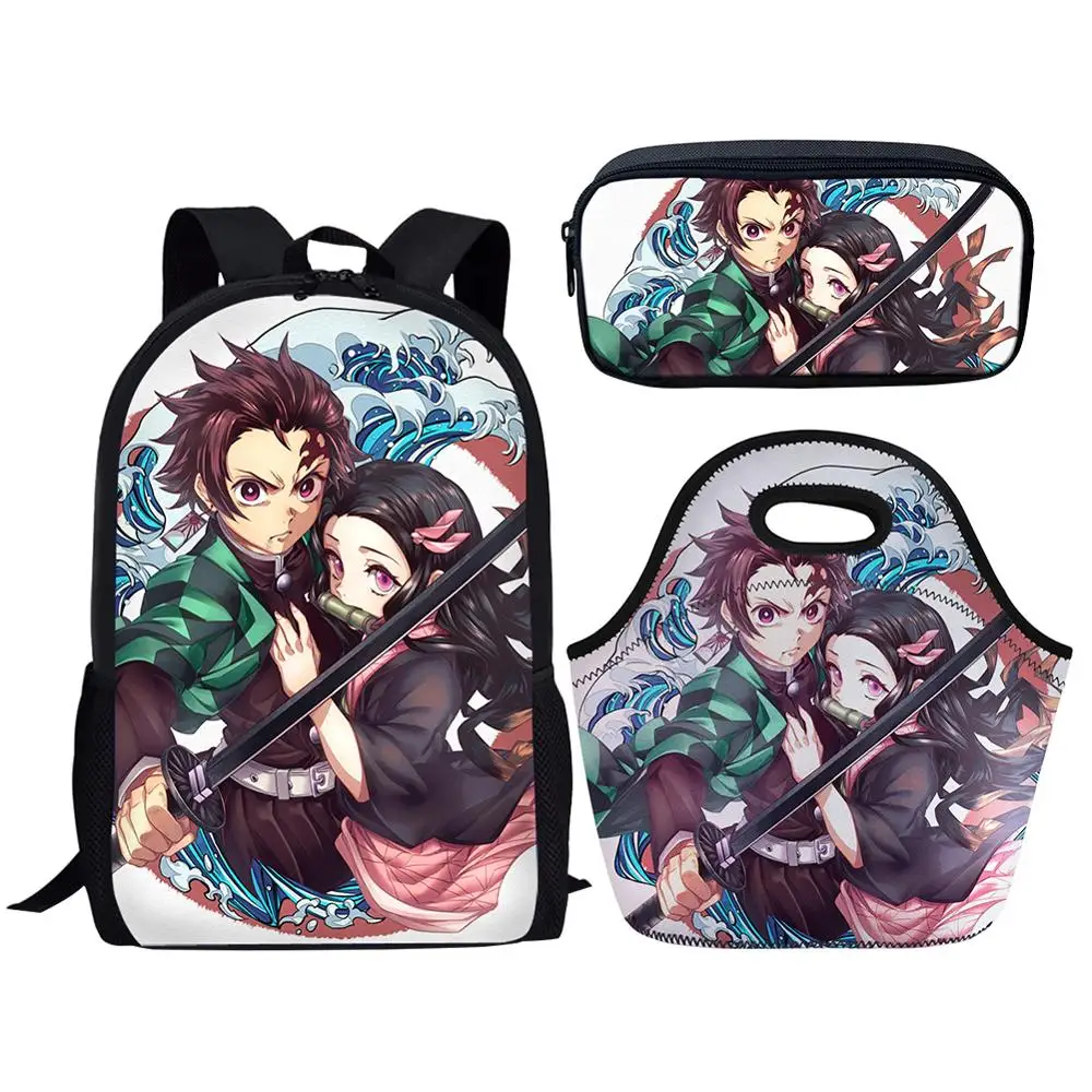 HALYUNASC Fashion 3PCs/Set Children's School Backpack Demon-Slayer-Kimetsu-no-Yaiba-Pattern School Bags Teenagers Book-Bags Set