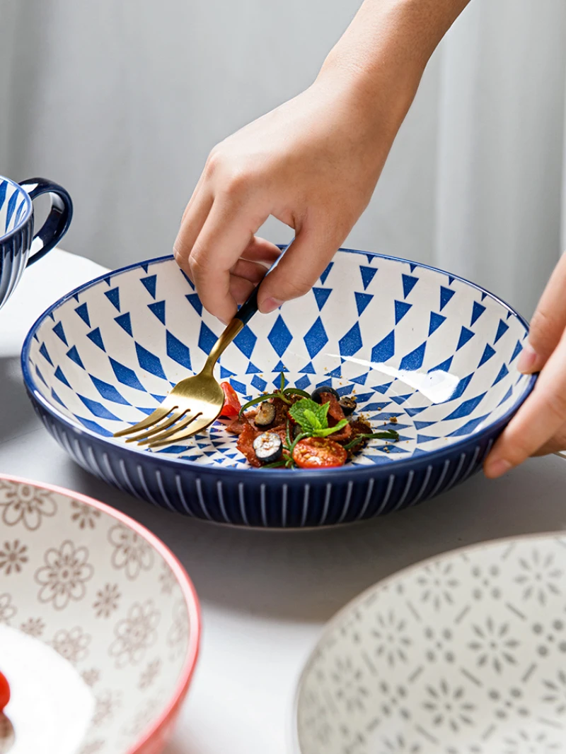 Креативная столовая посуда с подглазурной краской рельефная ГЛУБОКАЯ ТАРЕЛКА