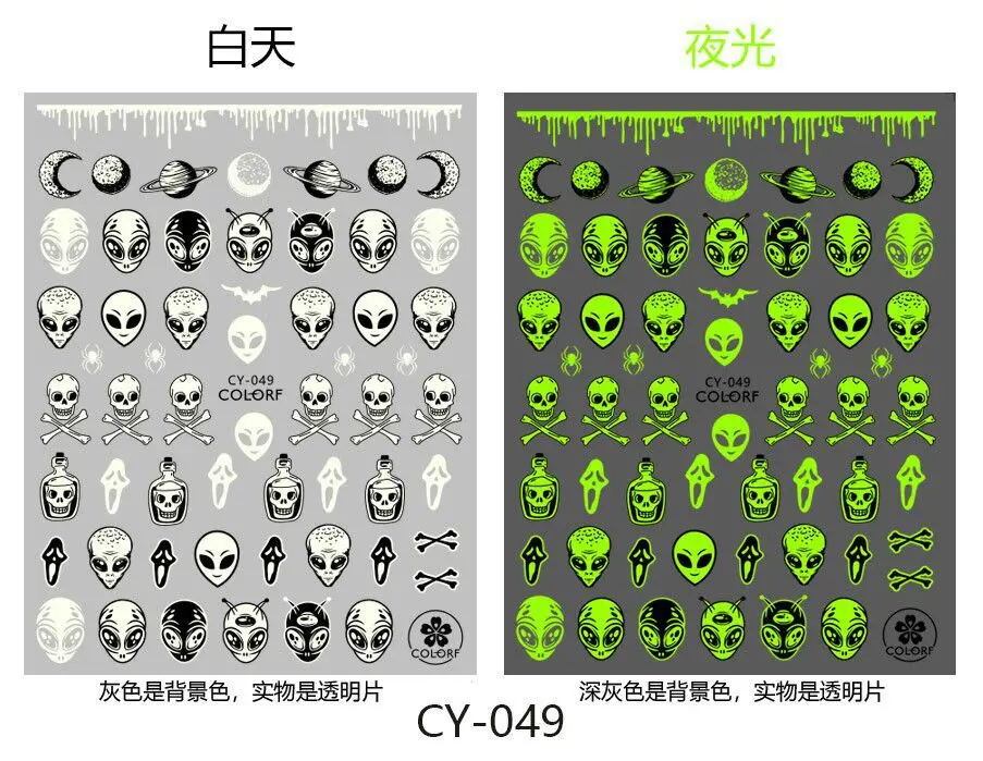 

Luminous Halloween Nail Stickers Skull Snake Spider Cool Glow In The Dark Set Of Stickers Manicure Sliders Nail Gel Accessories