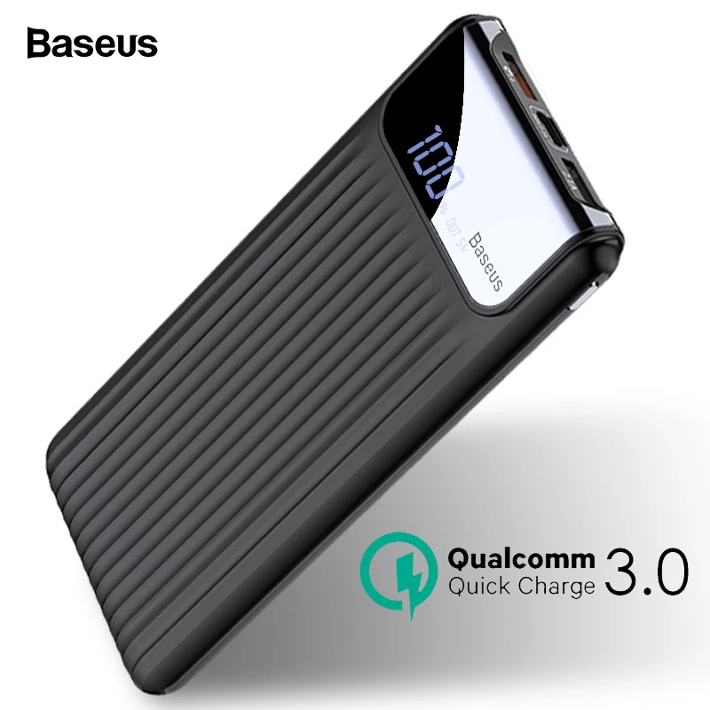 Baseus 10000 мАч повербанк Quick Charge 3,0 Dual USB ЖК-дисплей повер банк внешний аккумулятор Зарядное устройство для мобильных телефонов Планшеты павербанк