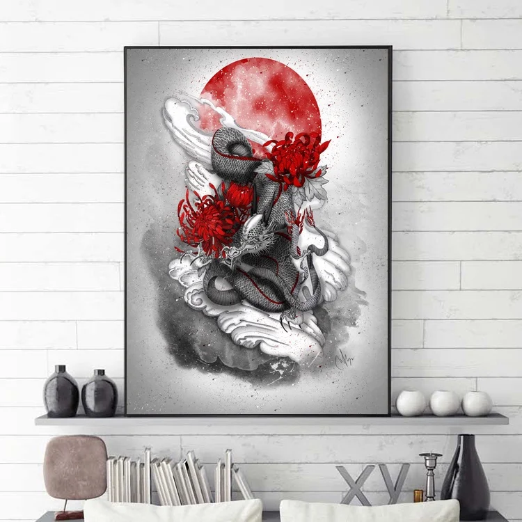 Японский стиль постер художественная иллюстрация рисунок искусство винтажный