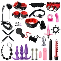 26pc sexy leather bdsm kits plush sex bondage set handcuffs sex games whip gag nipple clamps sex toys for couples exotic