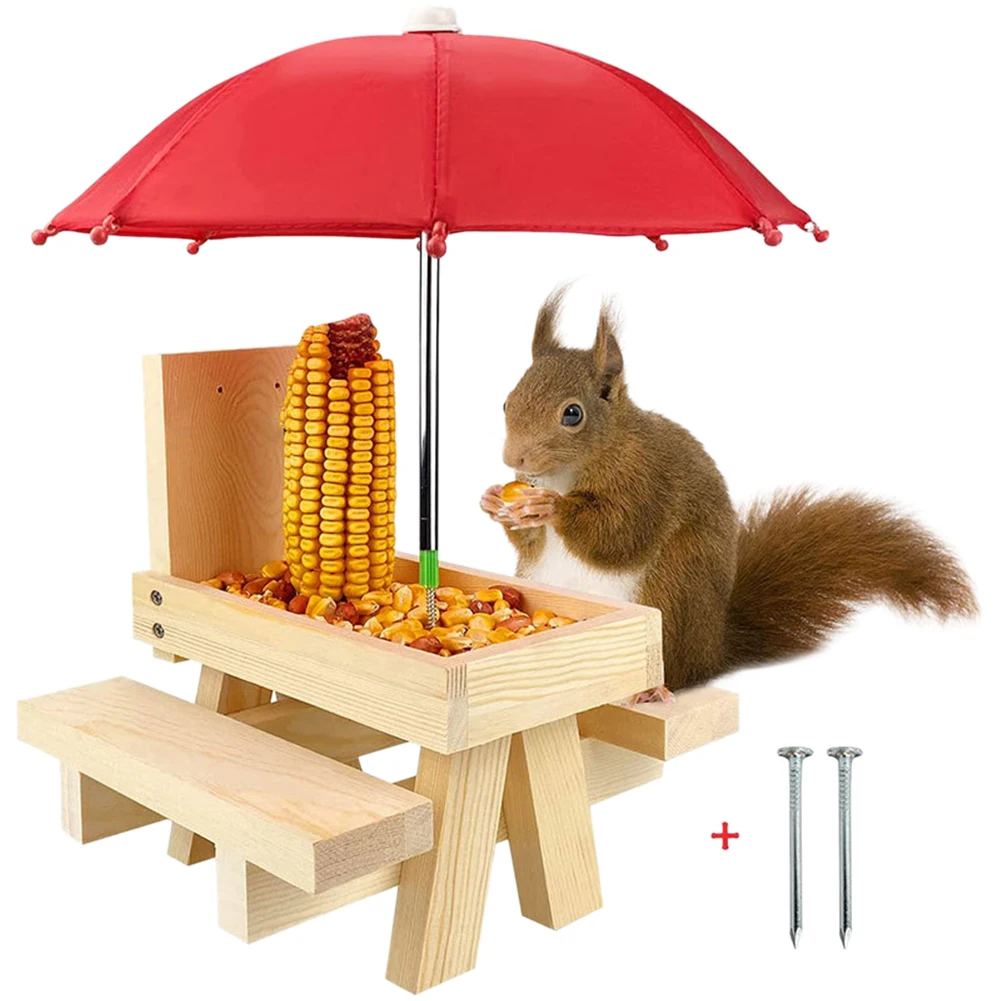 

Red umbrella log color wooden squirrel feeder outdoor garden pendant corn nut squirrel table bird feeder cute pet supplies