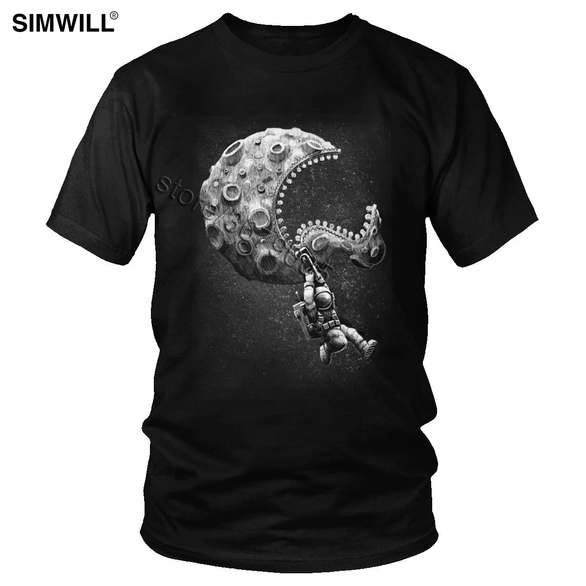 

Crescent Moon T-Shirt Cool Casual 100% Cotton T Shirts Men's Short Sleeve Crew Neck Astronaut Tshirts Big and Tall Man Tee