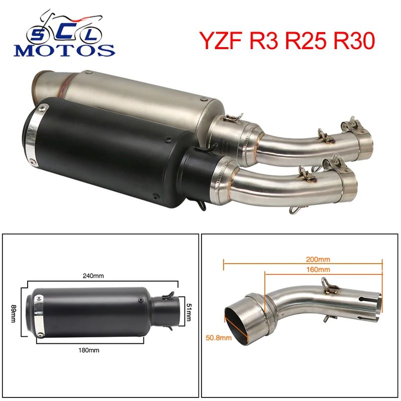Sclmotos для Yamaha YZF R3 R30 R25 гоночный глушитель из нержавеющей стали 50 8 мм средняя
