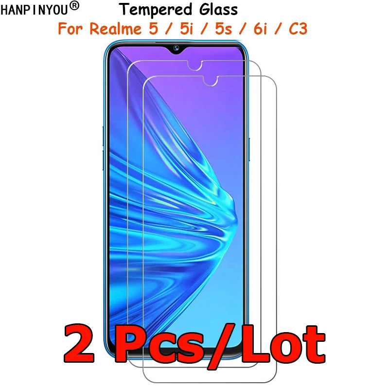 Закаленное стекло для Realme 5, Realme5, 6i, 5s, 2 шт./лот, Взрывозащищенная защитная пленка для Realme C3