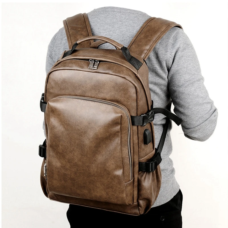 Weysfor Vogue PU Leather Travel Backpack Laptop Backpacks Male Large Capacity Backpack for Men Women Casual School Book Bags