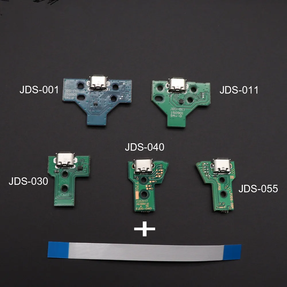 100set Charging Socket Port Circuit Board JDS 030 040 with 12 14 Pin Power Flex Cable for PS4 Controller