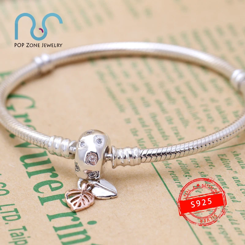 

S925 Sterling Silver Bracelet Brand Original 1:1 With Logo Pan Leaves Snake Bone Chain Bangle DIY Luxury Female Jewelry Gift