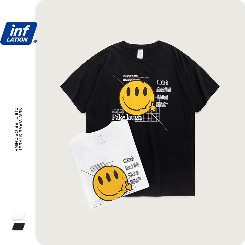 Мужская хлопковая футболка с коротким рукавом и принтом Смайла|Мужские футболки|