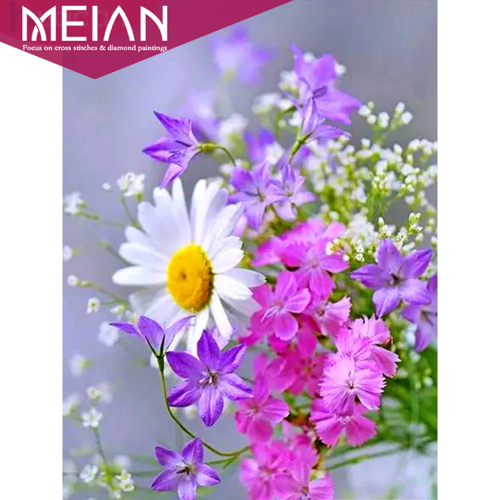 

Meian Flower 5D DIY Diamond Embroidery Paintings Flowers Daisy Home Decoration Full Drill Picture Handcraft Kits Cross-stitch