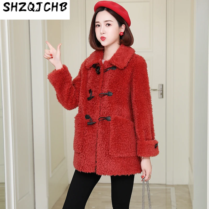 

SHZQ новое пальто из гранулированного кашемира для стрижки овец женское среднее и длинное шерстяное интегрированное зимнее меховое пальто