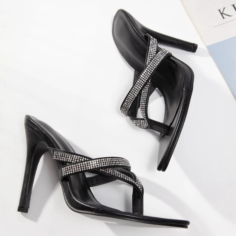 

ORCHALISA New 2021 Ladies Sandals Clip Toe Thin Heels Rhinestone Bling Faux Genuine Leather Dress Wedding Casual Summer A3417