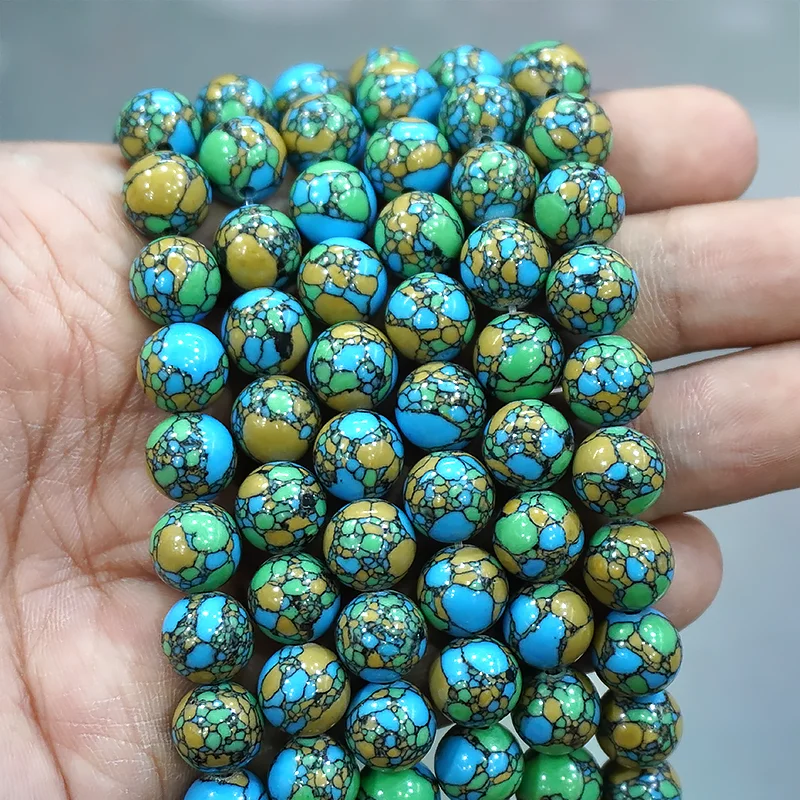 

Smooth Natural Stone Tri Colored Turquoises Round Beads 15" Strand 4 6 8 10 12 14MM DIY Bracelet Necklace for Jewelry Making