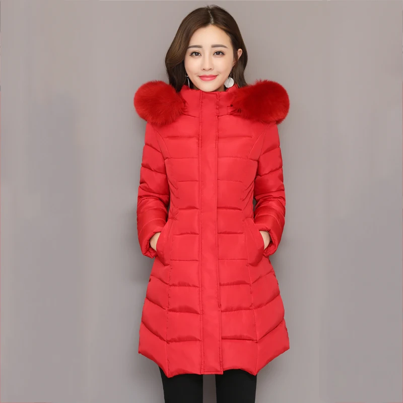 Winter Jacket Women Hooded With Fur Collar Female Long Parka Slim Cotton Padded Coat