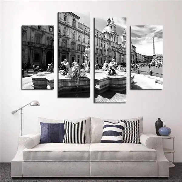 

4 panel Gray Series Classical Architecture HD Picture Modern Home Wall Decor Canvas Print Painting For House Decorate Unframed -