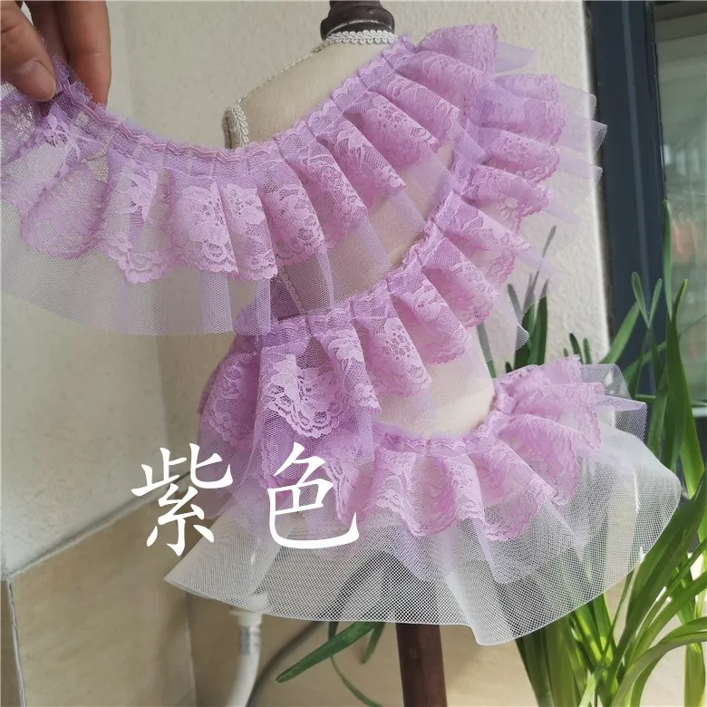 5 ярдов/партия, сетка с оборками и кружевной отделкой, 8 см, 2 слоя, 7 цветов