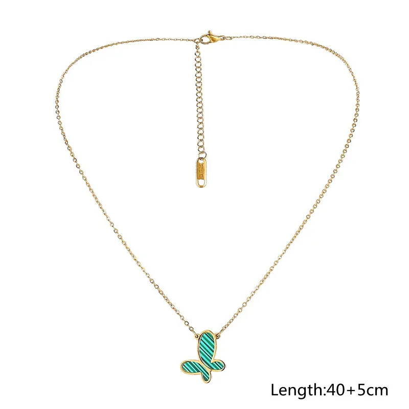

Stainless Steel Green Butterfly Pendant Necklaces For Women Gold Choker Malachite Stone Charm Collar Fashion Jewelry Accessories