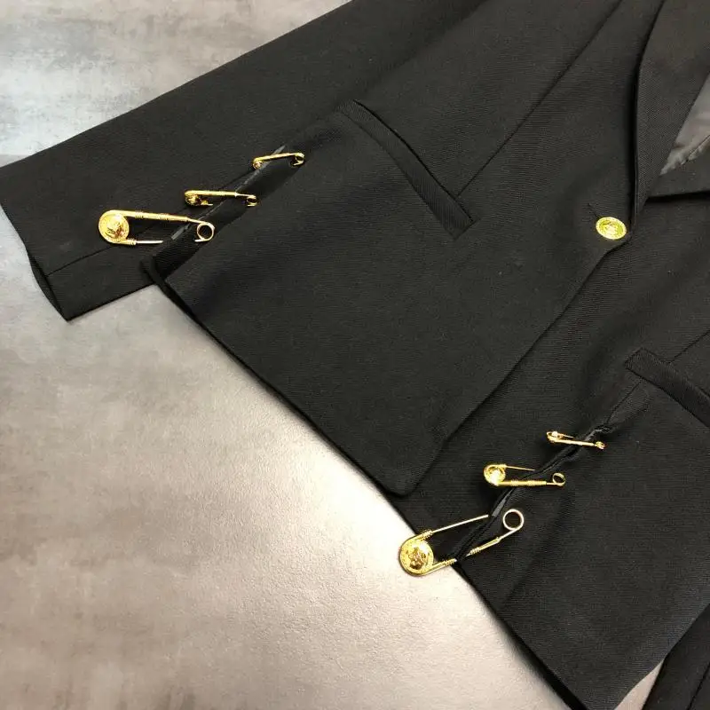 Осень уличный стиль Золотой Большой штырь украшения красивый Blazker куртка женская