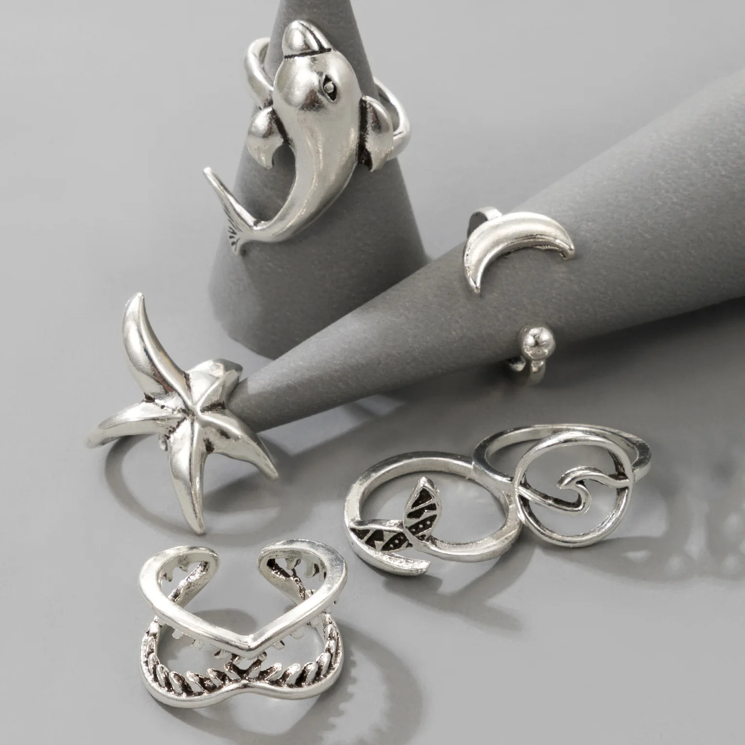 Кольцо женское в стиле ретро с дельфином морской звездой 6 шт./компл.|Кольца| |