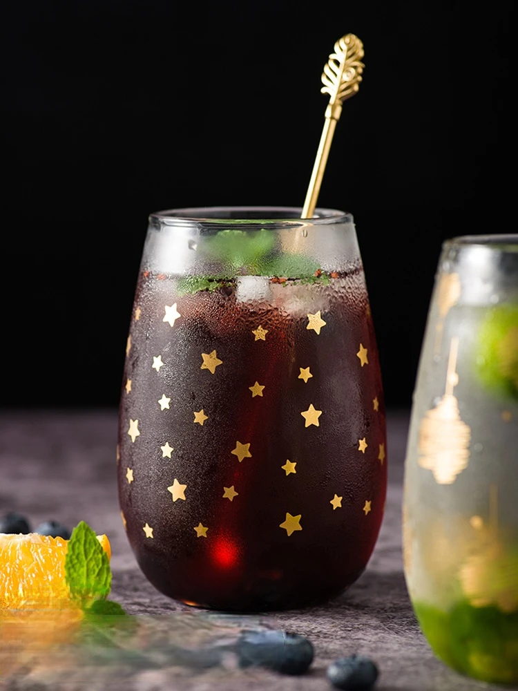 

Ins Star Glass big belly cup creative heat resistant lovely girl transparent juice milk breakfast tea cup household