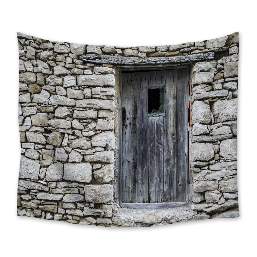 

Stone Wall Wooden Door Retro Style Psychedelic Tapestry Wall Hanging Room Carpet Dorm Tapestries Art Home Decoration Accessories