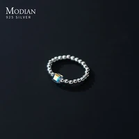 modian trendy 100 925 sterling silver free size rainbow crystal beads finger rings for women wedding statement jewelry gifts