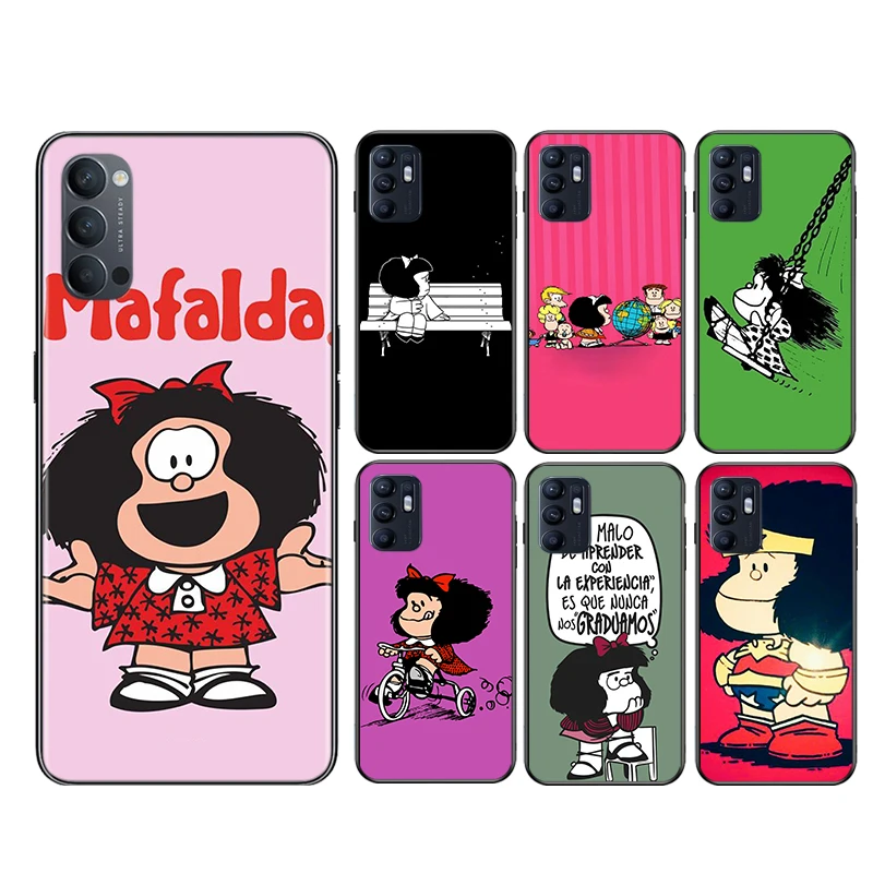 

Cute Girl Mafalda Soft Black Silicone Cover For OPPO Reno 6 5 K 4 F SE Lite Z Pro Plus 5G Phone Case Shell Coque