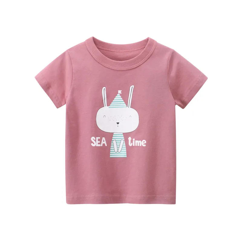 Girls cotton T-shirt children's top clothing short sleeve summer printed cartoon white yellow purple blu | Детская одежда и