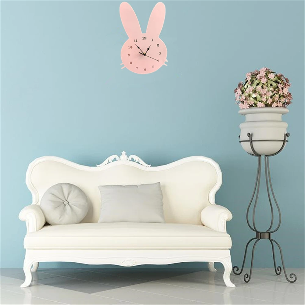 Скандинавские деревянные настенные часы в форме кролика для детской комнаты