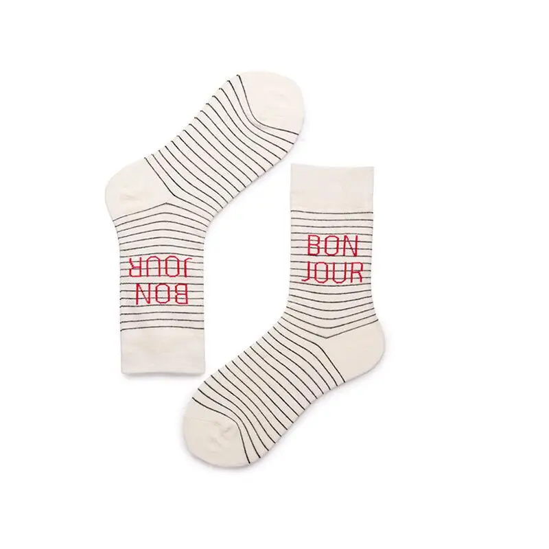 Women Men Solid Striped Cotton Sport Socks Ankle Sock Unisex Ivory Base Slim Stripes Short Winter Socks 5 pairs/ lot AL188SC