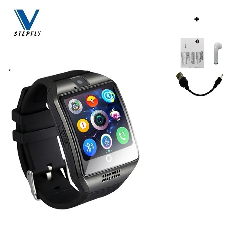 Stepfly Bluetooth Смарт часы Q18 с камерой Facebook Whatsapp Twitter Синхронизация SMS Smartwatch поддержка sim-карты TF для IOS Android - Цвет: Black with BT