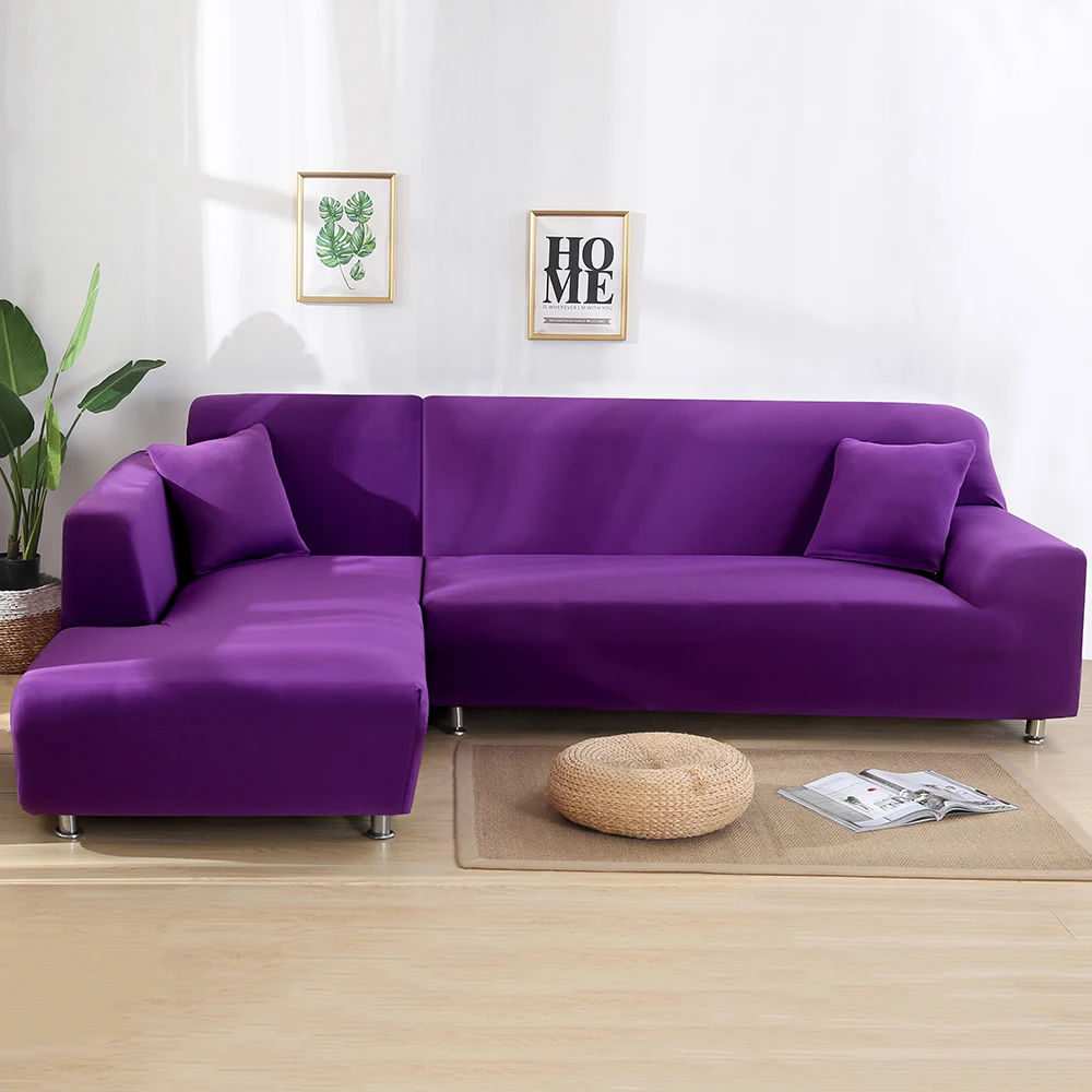 purple Эластичный чехол для дивана, эластичная ткань, сплошной цвет, угловой диван, антипепельный декор, универсальные чехлы - Цвет: purple