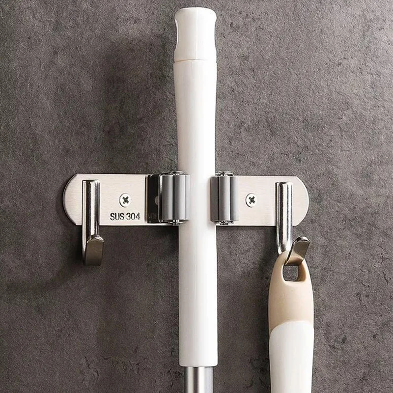 Настенный смонтированный органайзер для швабры из нержавеющей стали 304