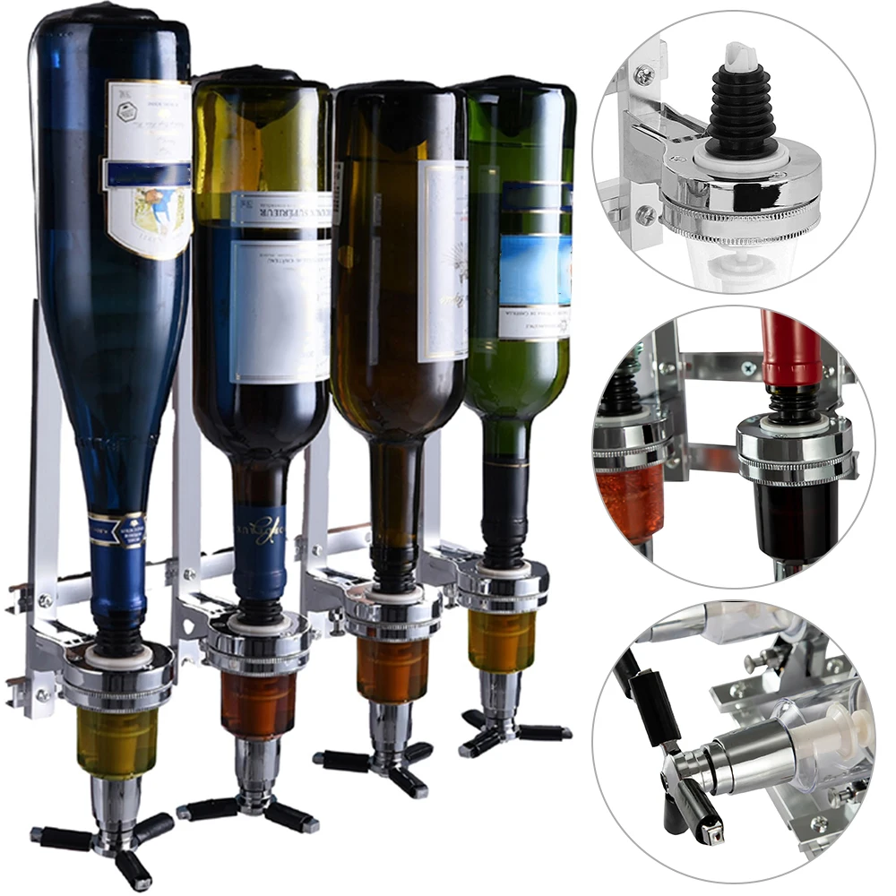 

1-4 Bottle Bar Beverage Liquor Dispenser Holder Alcohol Drink Shot Wall Mounted 4 Station Beer Wine Pourers Divider Dispensary