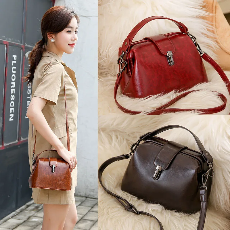 Женская кожаная сумка Doctoc черная коричневая красная винтажная через плечо