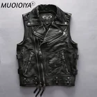 Заводская Новинка 2021, Мужская Черная куртка из натуральной кожи, модный жилет из плотной воловьей кожи с косыми лацканами, мотоциклетная байкерская куртка, жилеты