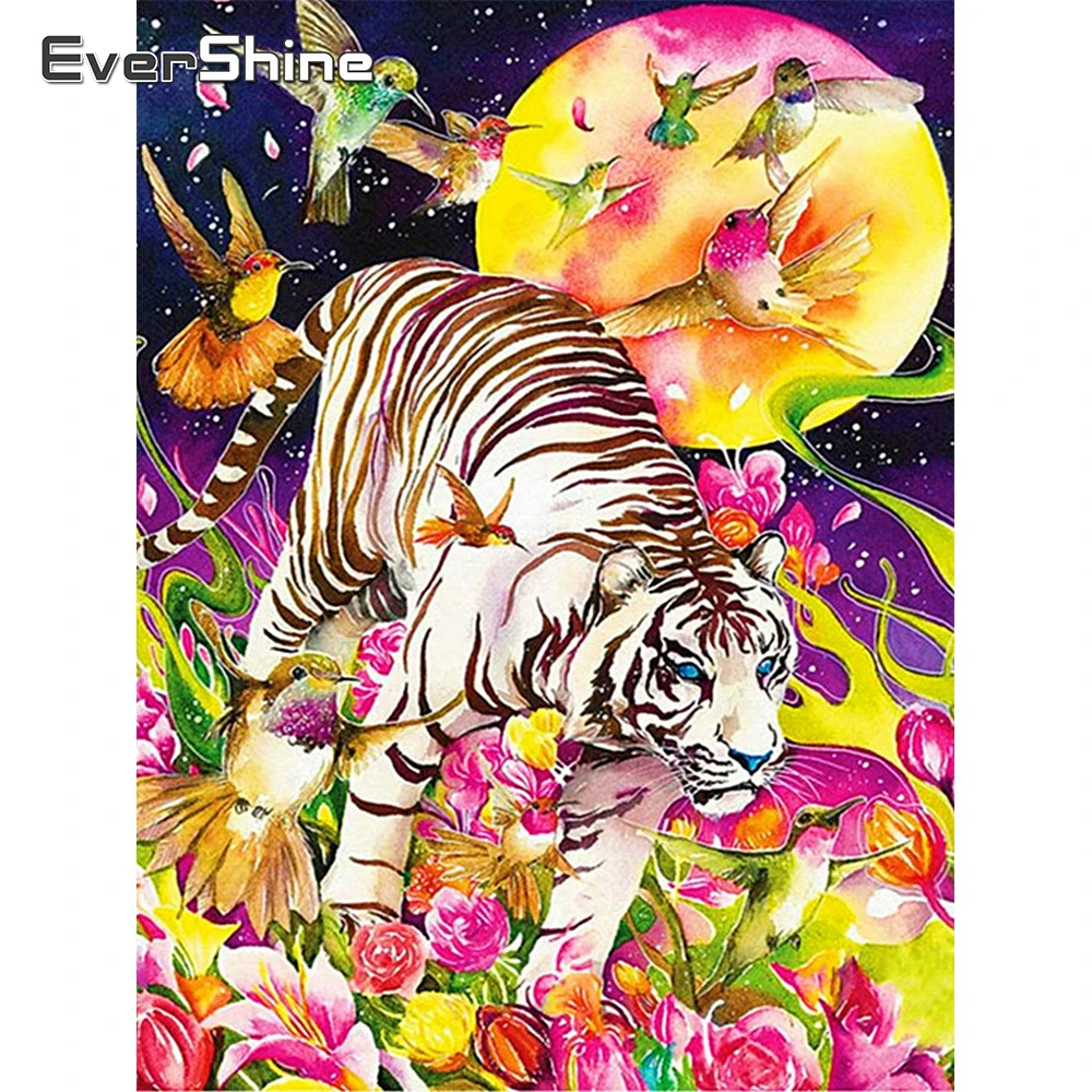 

EverShine Diamond Painting Kit Tiger Diamond Embroidery Bird Cross Stitch Full Square Mosaic Art Animal Rhinestones Home Decor