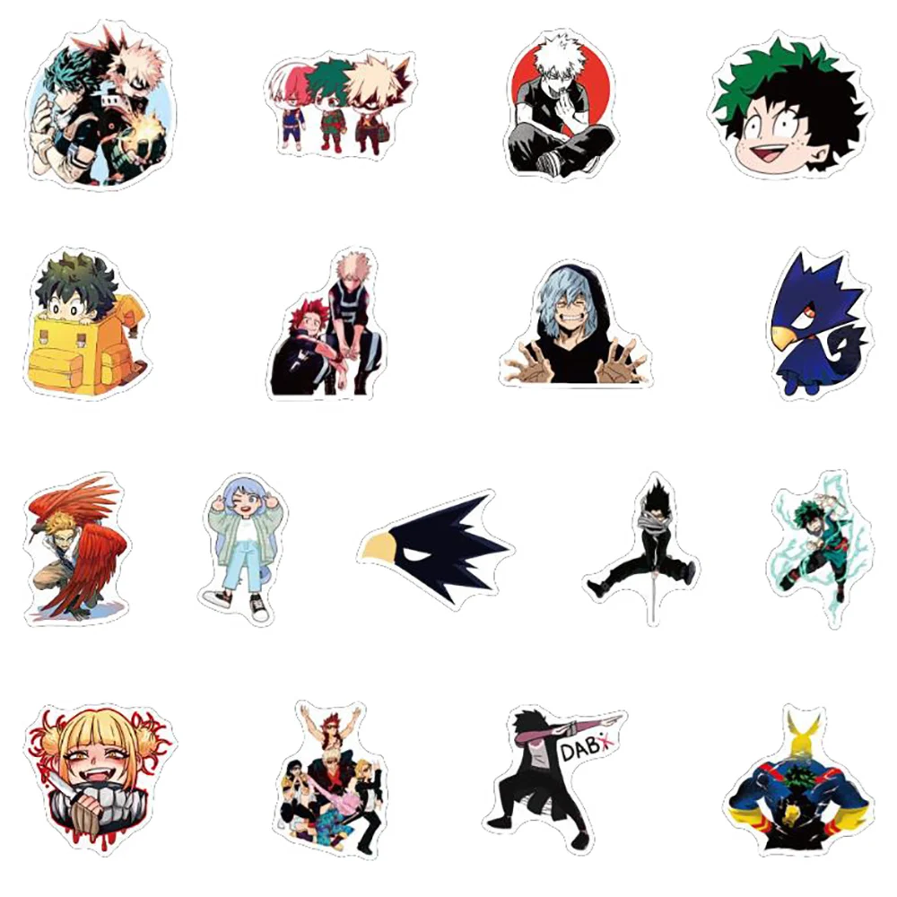 Pegatinas de dibujos animados de PVC, pegatinas de My Hero, 10/30/50 Uds., para monopat&iacute;n, congelador, motocicleta, cl&aacute;sico-4