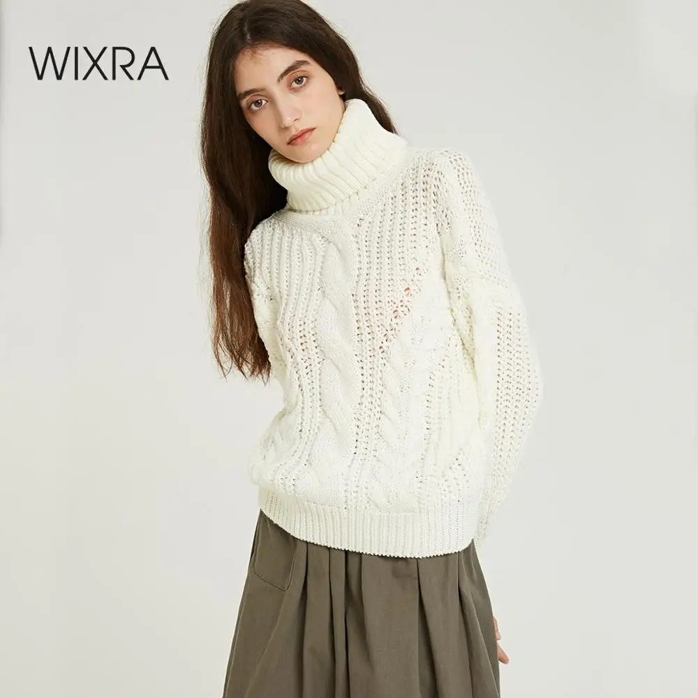 Женский вязаный свитер с высоким воротом Wixra повседневный свободный воротником