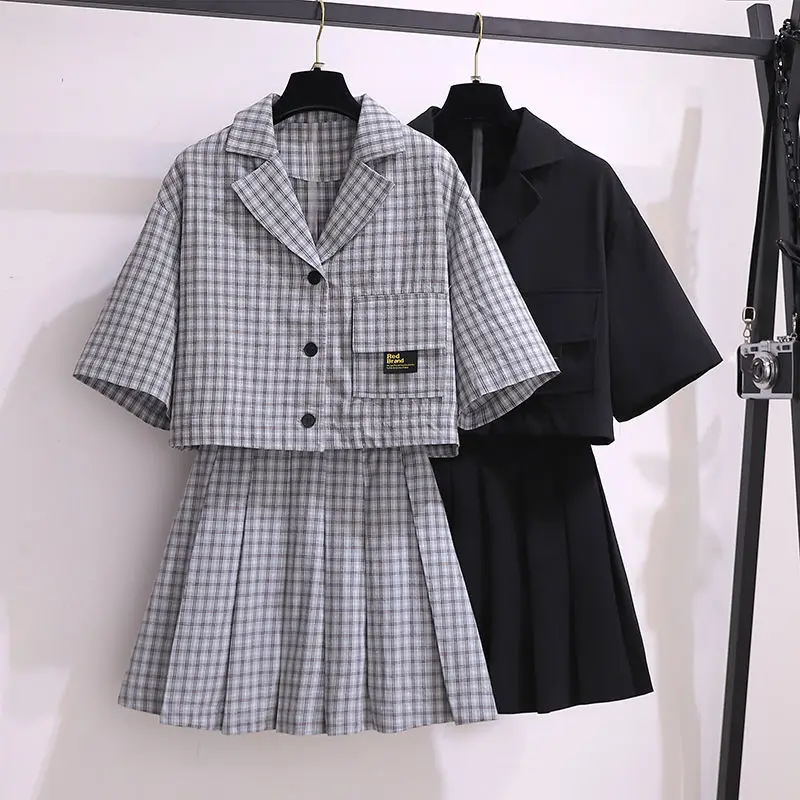 Женский винтажный комплект из рубашки с коротким рукавом и плиссированной юбки| |