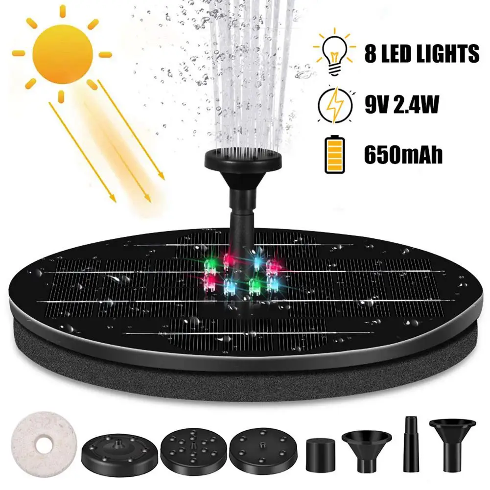 

2.4W 9V Portable Solar Fountain Backyard Pump Floating Solar Powered Water Fountain Pump For Birdbath Garden Pond Pool