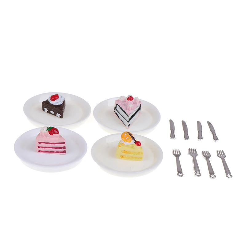 

4Pcs 1/12 1/6 Dollhouse Miniature Cakes Plate Knife Fork Dolls House Accessories