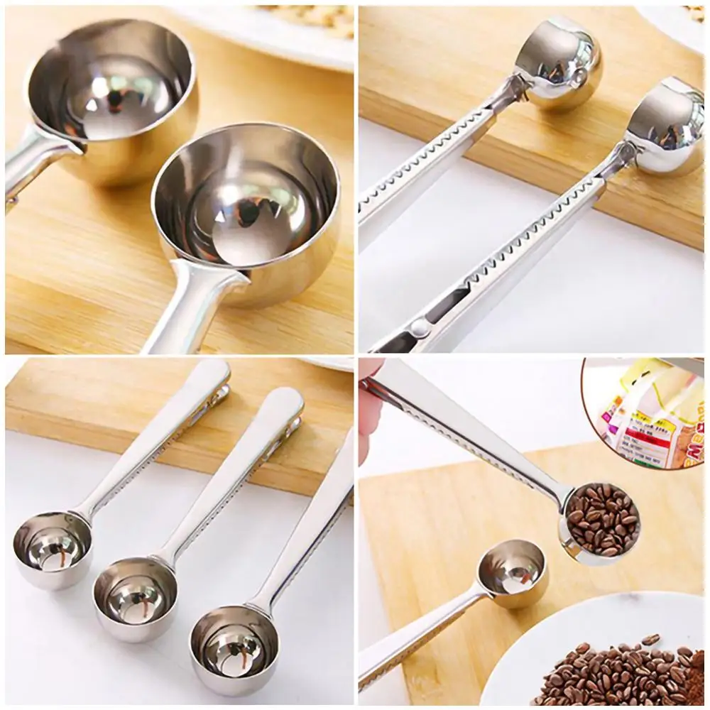 

Multifunction Kitchen Supplies Coffee Scoop With Clip Stainless Steel Tea Coffee Measuring Cup Coffee Scoop Spoon