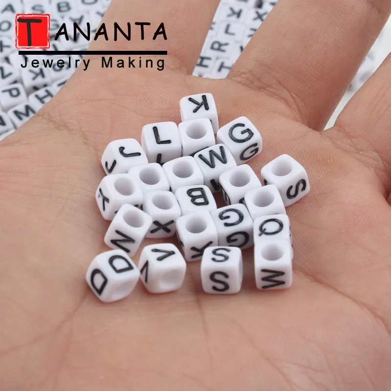 White 6mm Mixed Acrylic Letters Beads 100Pcs/lot Square Spacers DIY Charm Bracelet Necklace For Jewelry Making Accessories | Украшения и