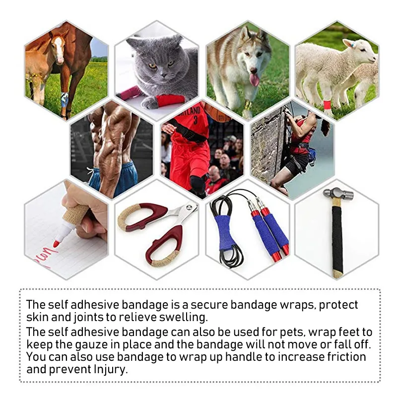 

24 rolls 5cm*4.5m Self-adhesive Bandage Non Woven Finger Joints Pet Vet Wrap Elastic Medical Therapy Sports Muscle Cohesive Tape