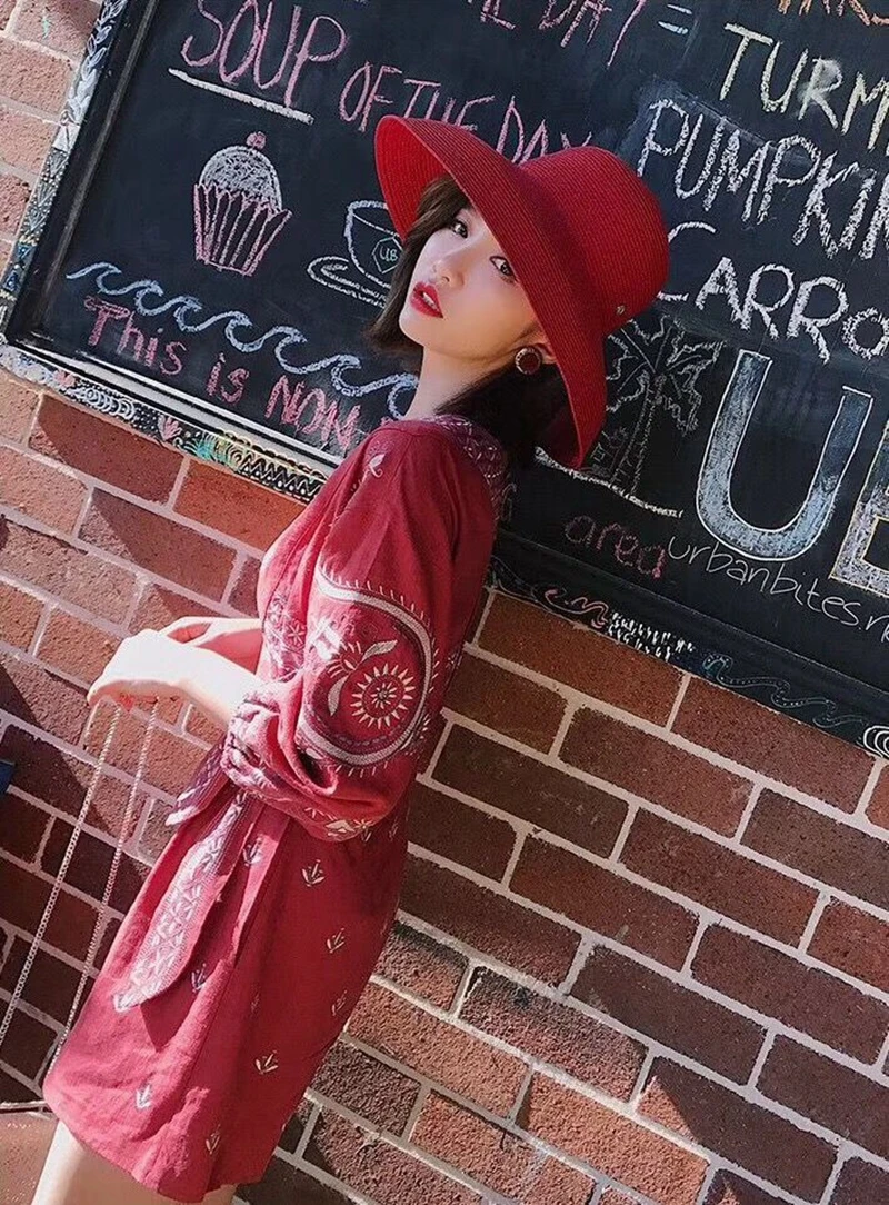 Красная и белая элегантная Соломенная Панама в стиле ретро Солнцезащитная