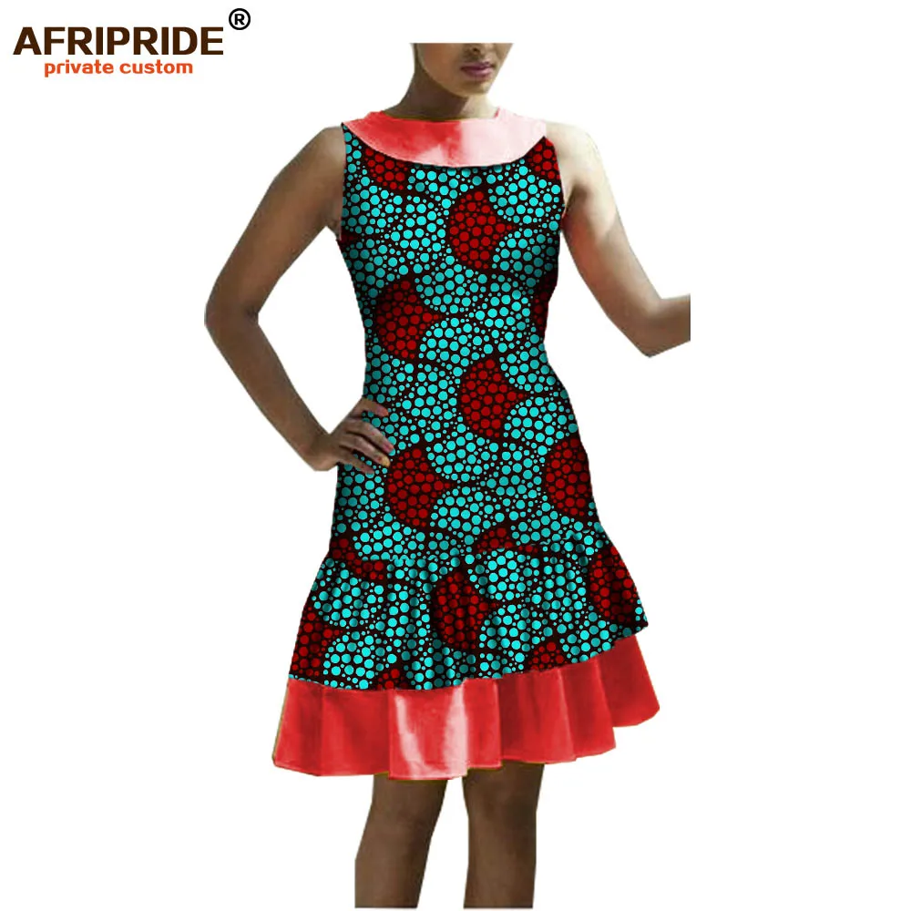 

AFRICAN summer women casual dress AFRIPRIDE private custom sleeveless knee-length cotton dress 2 layers of pleats A7225105