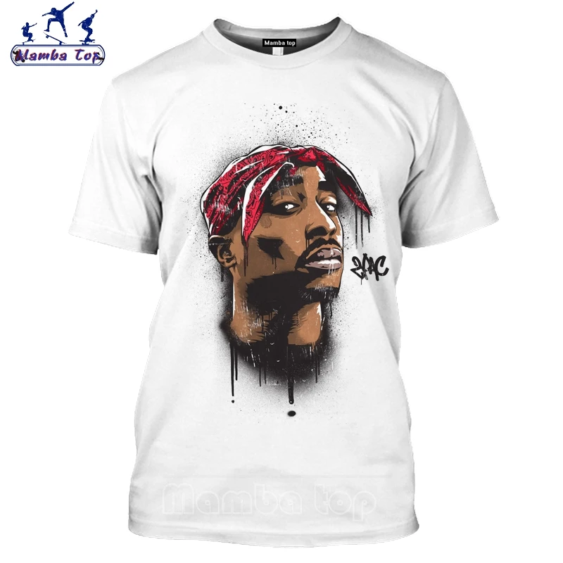 Топ Mamba Мужская футболка летняя с 3D принтом актера 2Pac женские и мужские белые