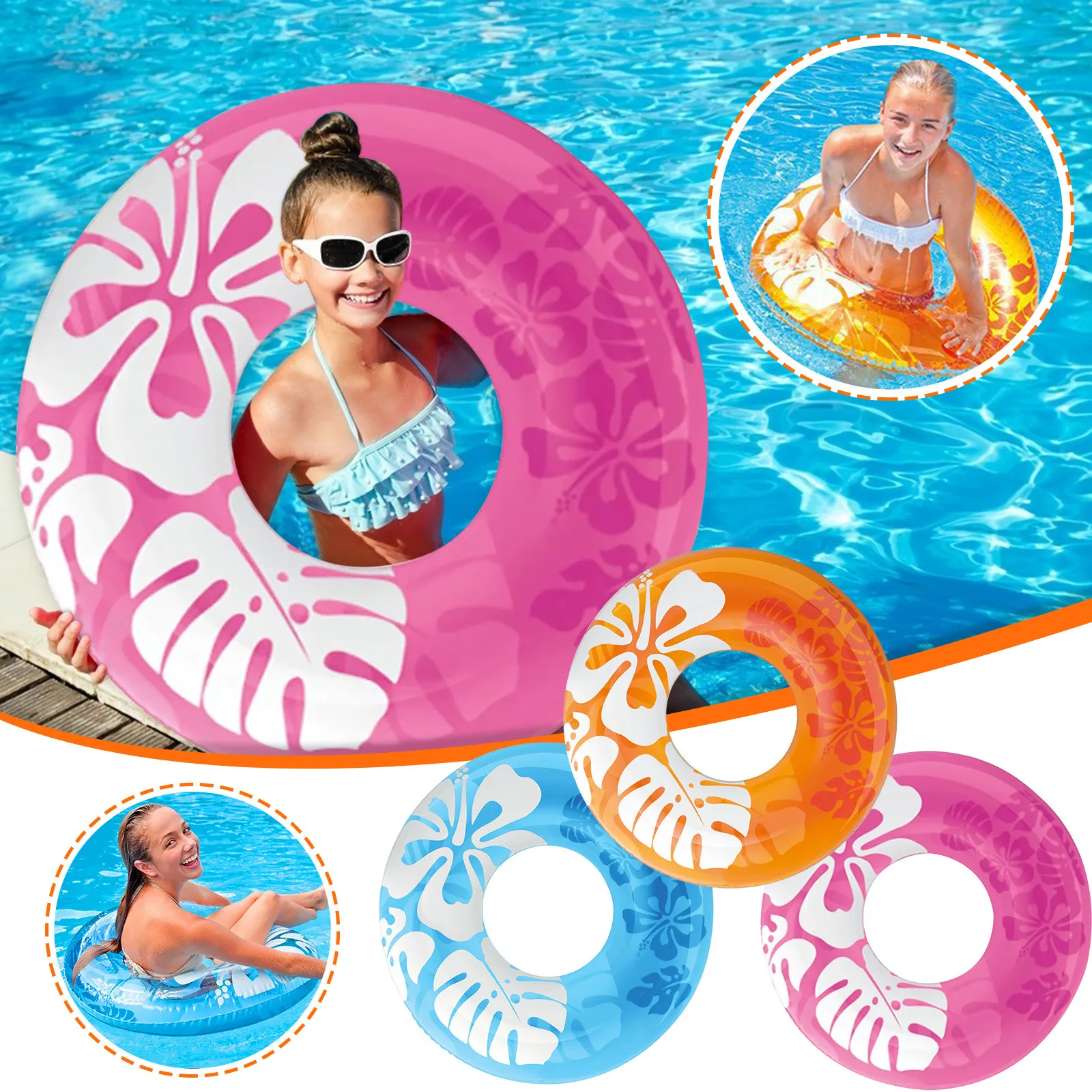 

Inflatable Swimming Ring Adult Swimming Float Ring Thickened Lifebuoy 90 Size Summer Outdoor Swimming Pool Colorful Swim Rings